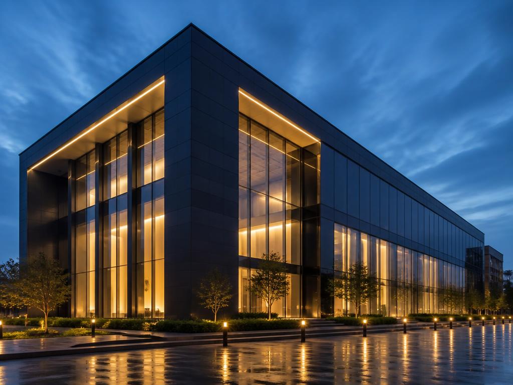 Fidelity Trust headquarters building lit at dusk